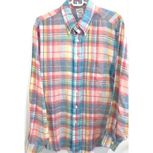 Brooks Brothers Shirt |Pastel Plaid 100% Linen - L